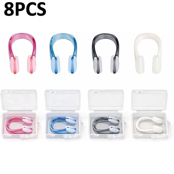 Swimming Nose Clips 4-Pack – Soft Silicone Waterproof Nose Plugs with Storage Cases, Non-Slip & Comfortable Fit for Adults, for Pool Training(Blue,Pink,Black,White)