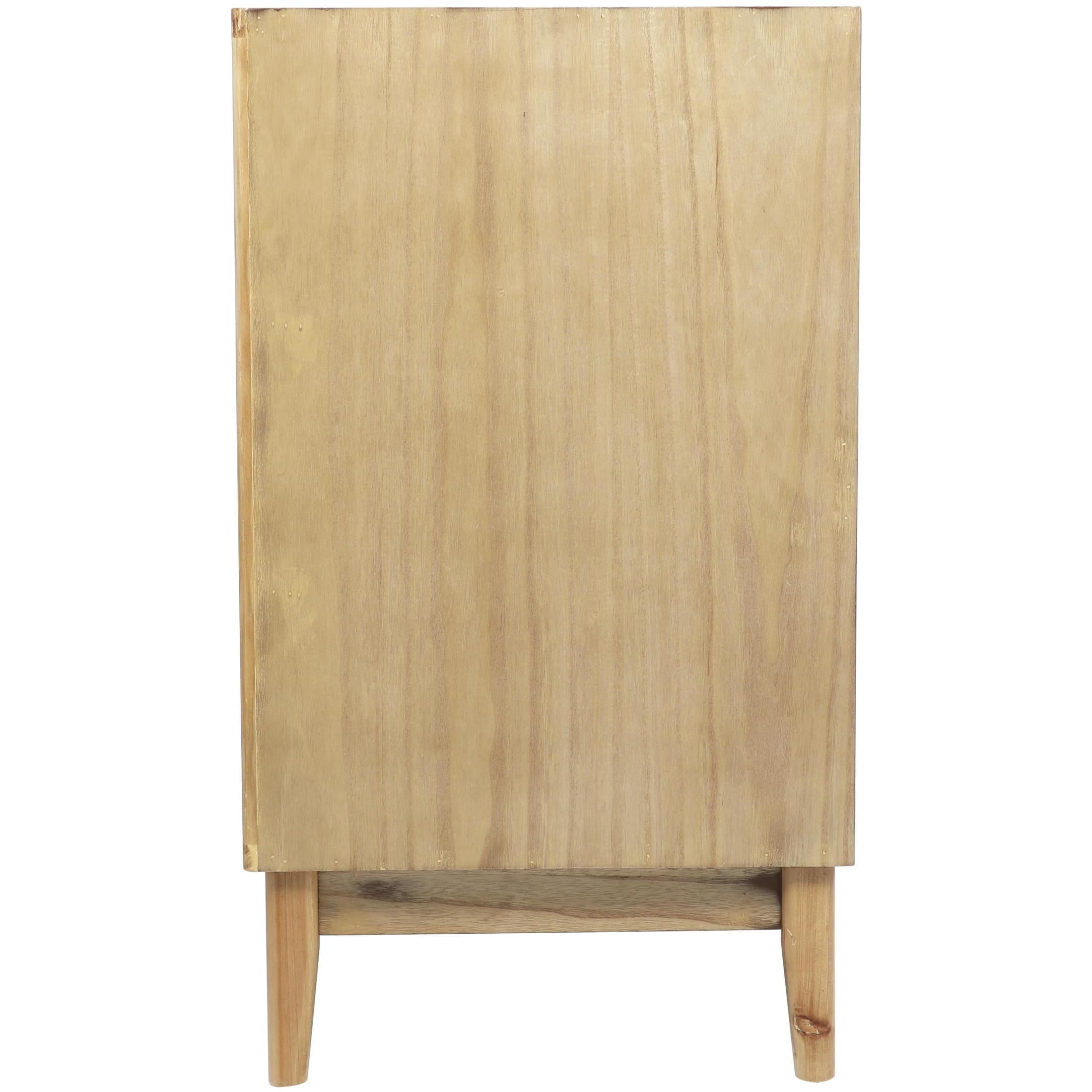 DecMode 36" x 32" Light Brown Wood 3 Drawer Chest with Beige Rattan Drawers and Gold Handles, 1-Piece