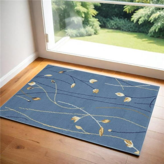 HomeRoots  2 x 4 ft. Floral Vines Rectangle Area Rug, Blue & Beige