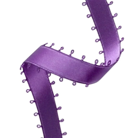 3/8" Double Face Satin Picot Ribbon Feather Edge 50 Yds - Purple