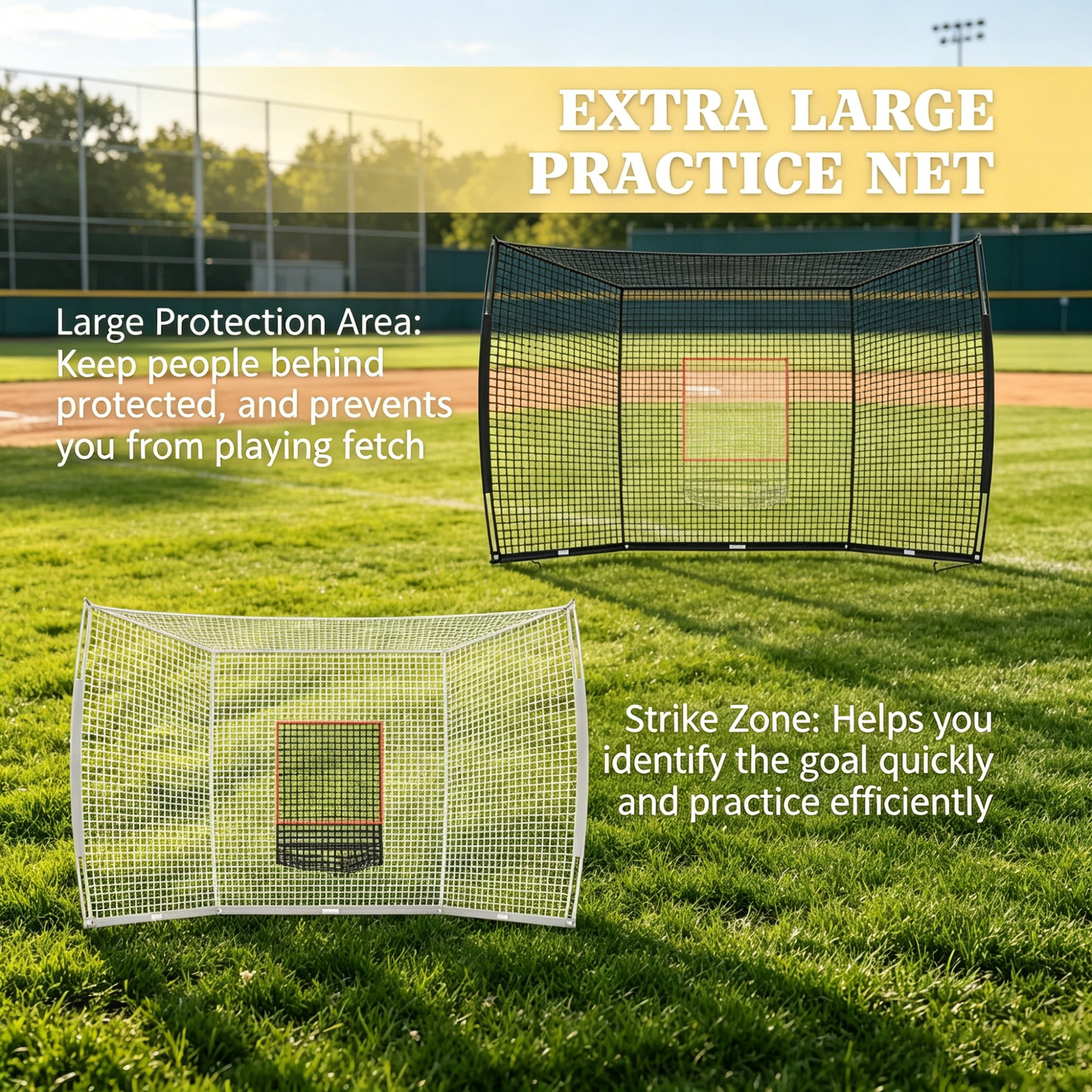 Baseball Batting Practice Equipment Set with Strike Zone Net Adjustable Tee 120-Ball Tripod Caddy & Carry Bag for Backyard Training