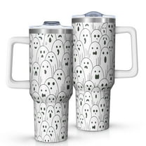 Black and White Halloween Ghosts Tumbler with Handle and Lid,40oz Double Wall Vacuum Insulated Tumbler,Cups Gift for Women and Men