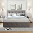 thumbnail image 7 of Queen Upholstered Storage Bed, Upholstered Platform Bed with 2 Drawers and 1 Twin XL Trundle, Wood Bed Frame with Button Tufted Upholstered Headboard and Wooden Slat Support, Light Gray, 7 of 7