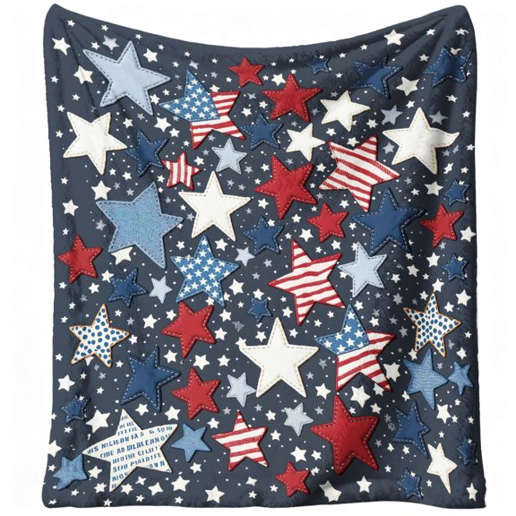 1pc American Independence Day Blue And Red Star Design National Flag Pattern Flannel Throw Blanket, Soft And Comfortable, for All Seasons, for Sofa