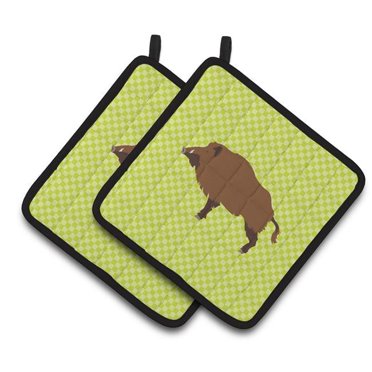 Caroline's Treasures Wild Boar Pig Green Pair of Pot Holders