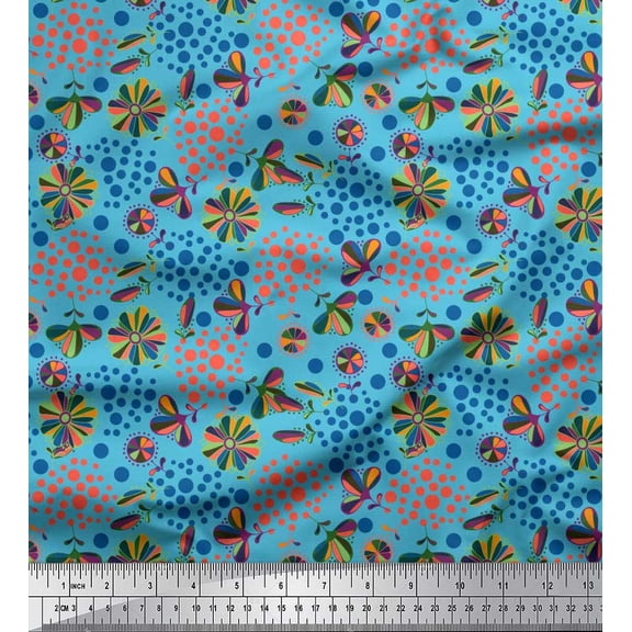 Soimoi Silk Fabric Dot,Leaves & Floral Clip Art Fabric Prints by Yard 42 Inch Wide