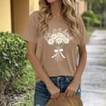thumbnail image 2 of Short Sleeve T-shirts for Women Teens Daisy Floral Printed Crewneck Casual Summer Tee S-2XL Base Tshirts (XL, Khaki #A), 2 of 5