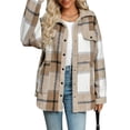 thumbnail image 1 of Chaqueta de Franela A Cuadros con Botones, Estilo Casual, Larga, con Bolsillos, Ideal para Otoño. Caqui L, 1 of 8