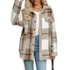 thumbnail image 1 of Chaqueta de Franela A Cuadros con Botones, Estilo Casual, Larga, con Bolsillos, Ideal para Otoño. Caqui M, 1 of 8