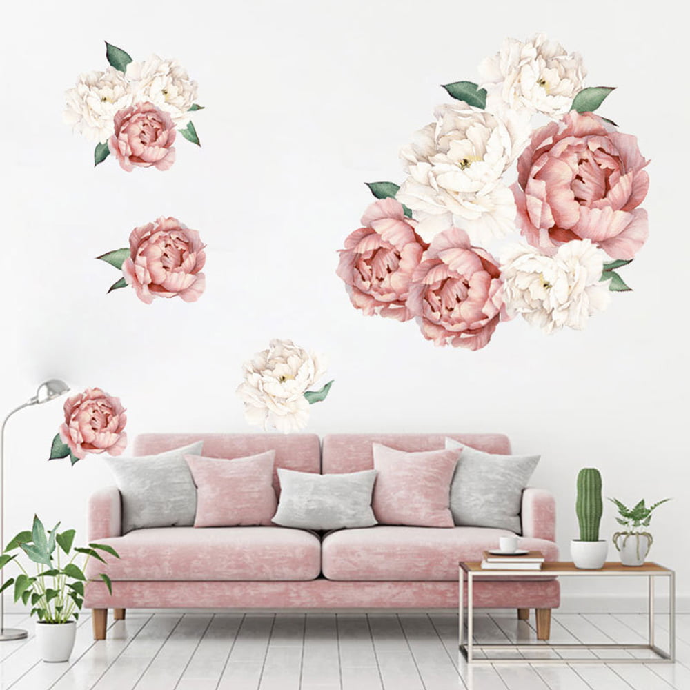Large Pink Peony Rose Flower Wall Stickers Art Decal Home Room Decor Mural DIY