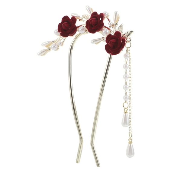 UPOUART Chinese Headpiece Rose Hairpin For Hair Updo Decorative Flower Hair Stick For Women 1Pcs