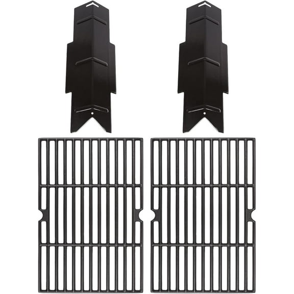 DYJP Grill Replacement Parts for Dyna-Glo DGC350CNP-D DGF350CSP DGF350CSP-D, 2-Pack Porcelain Steel Heat Plates, 2-Pack Cast Iron Grill Grates, Flavorizer Bars