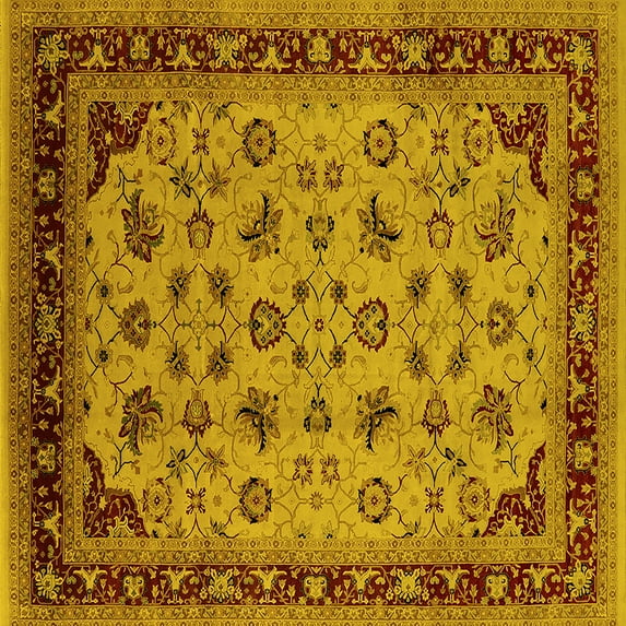 Ahgly Company Machine Washable Indoor Square Oriental Yellow Industrial Area Rugs, 6' Square