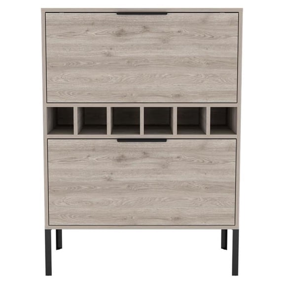 Lyrata Bar Cabinet, Six Built-in Wine Rack, Double Door Light Gray