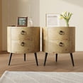 thumbnail image 3 of Round Side Table with Drawers Modern Night Stand with Storage Wooden Accent End Table Circle Bedside Table with Metal Legs for Living Room, Bedroom (Natural), 3 of 8