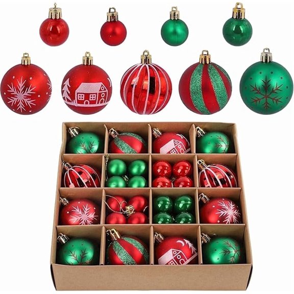 HioHa 44-Pack Shatterproof Red & Green Ball Ornament Set for Christmas Tree, Wedding, Easter, Birthday, Party Decoration - Indoor Home Holiday Decorations