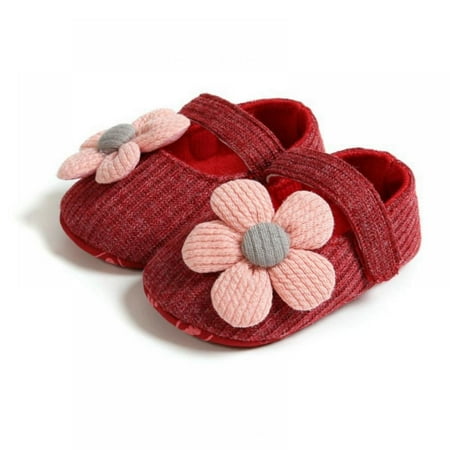 

Infant Baby Girls Slippers Cozy Fleece Flower Booties Soft Bottom Warm Cartoon Socks Newborn Crib Shoes 0-18 Months