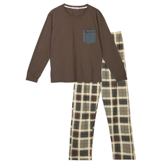 Unique Bargains Womens Long Sleeve with Pants Plaid Family Pajama Sleepwear Sets
