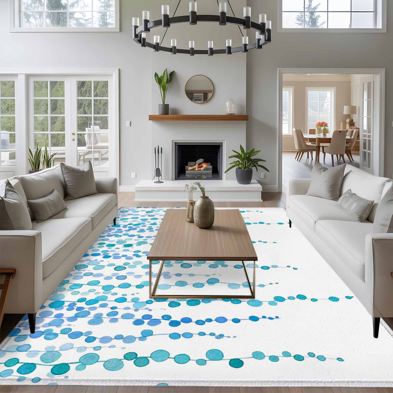 5'x7' Area Rugs for Living Room Bedroom, Blue Polka Dots Washable Rug Carpet Runner Indoor Outdoor, Watercolor Abstract Art Retro Non Slip Floor Mats Area Rug for Kitchen, Nursery