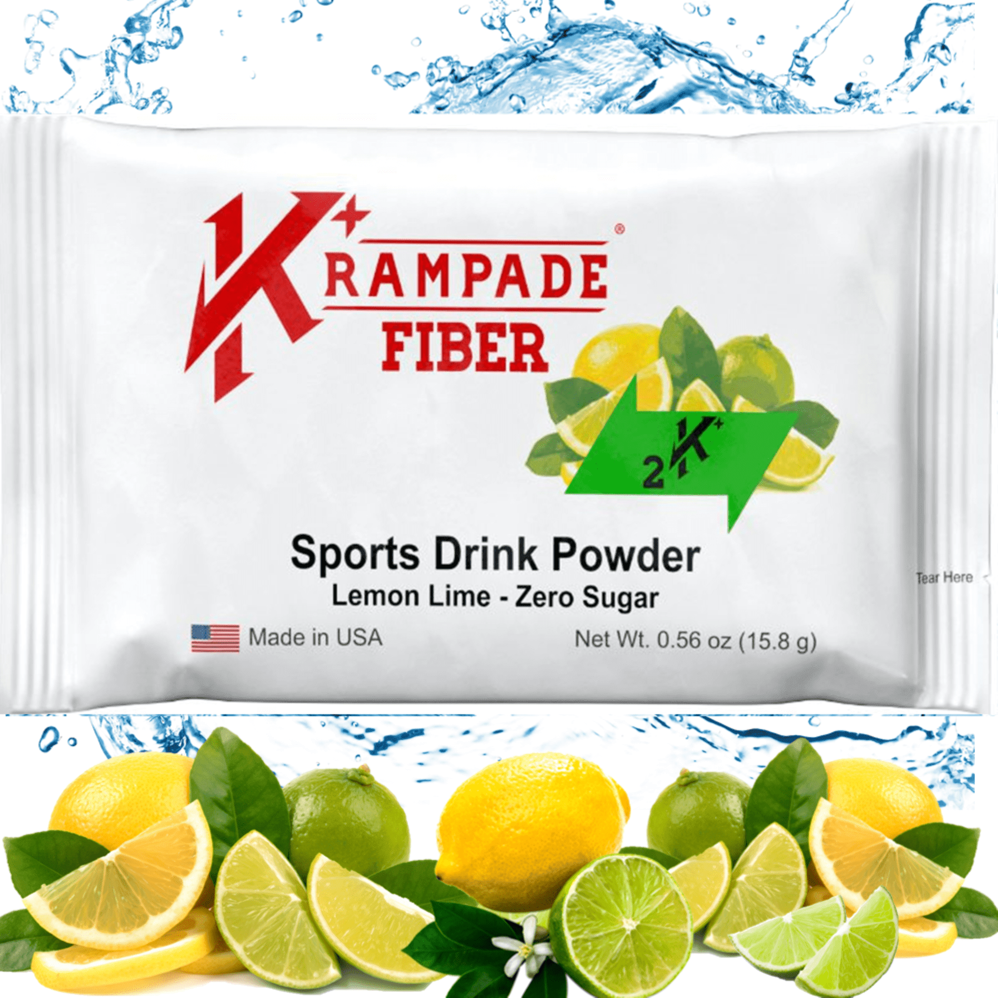 Krampade High Fiber, High Potassium Electrolyte Powder Zero Sugar Lemon Lime, 9g Dietary Fiber, 3950mg Electrolytes, 2000mg Potassium, 50mg Mag, Digestive Health Support, Keto Weight Loss, 16 Packets