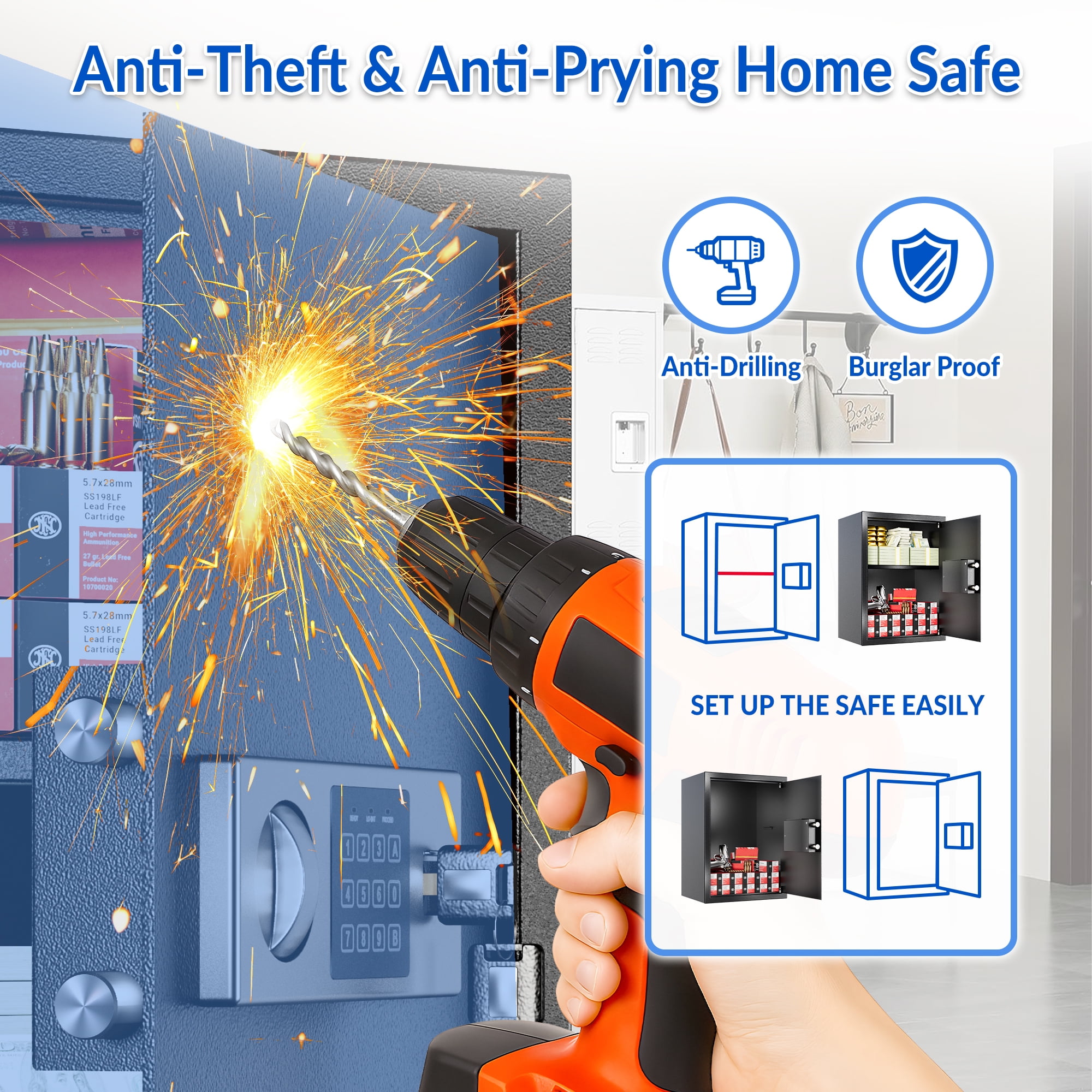 Elevon 1.9 Cu Ft Home Security Safe, Digital Lock Box for Cash, Jewelry, Files & Handguns, Ideal for Home, Office or Hotel Use