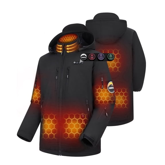 ARRIS Heated Jacket for Men , Electric Heating Soft Shell Coat with 12V Battery and Detachable Hood - Waterproof, 8 Heating Areas-L