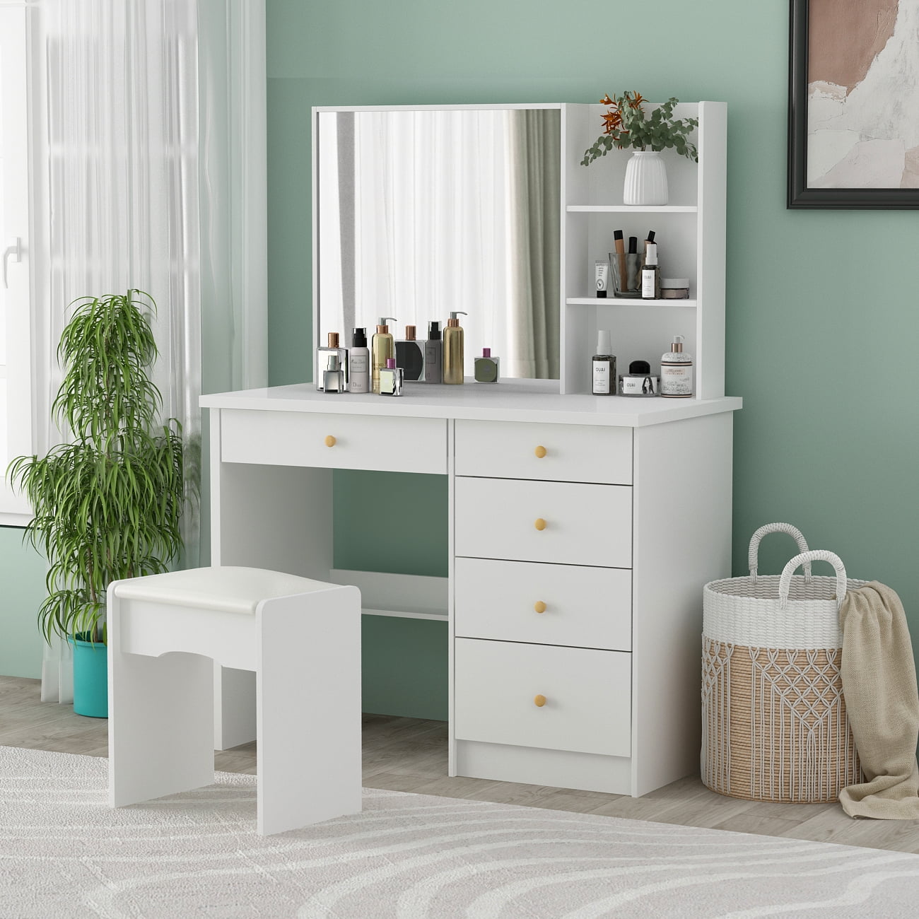 Erkang 39.4" Modern Vanity Set with Mirror Makeup Vanity Table with