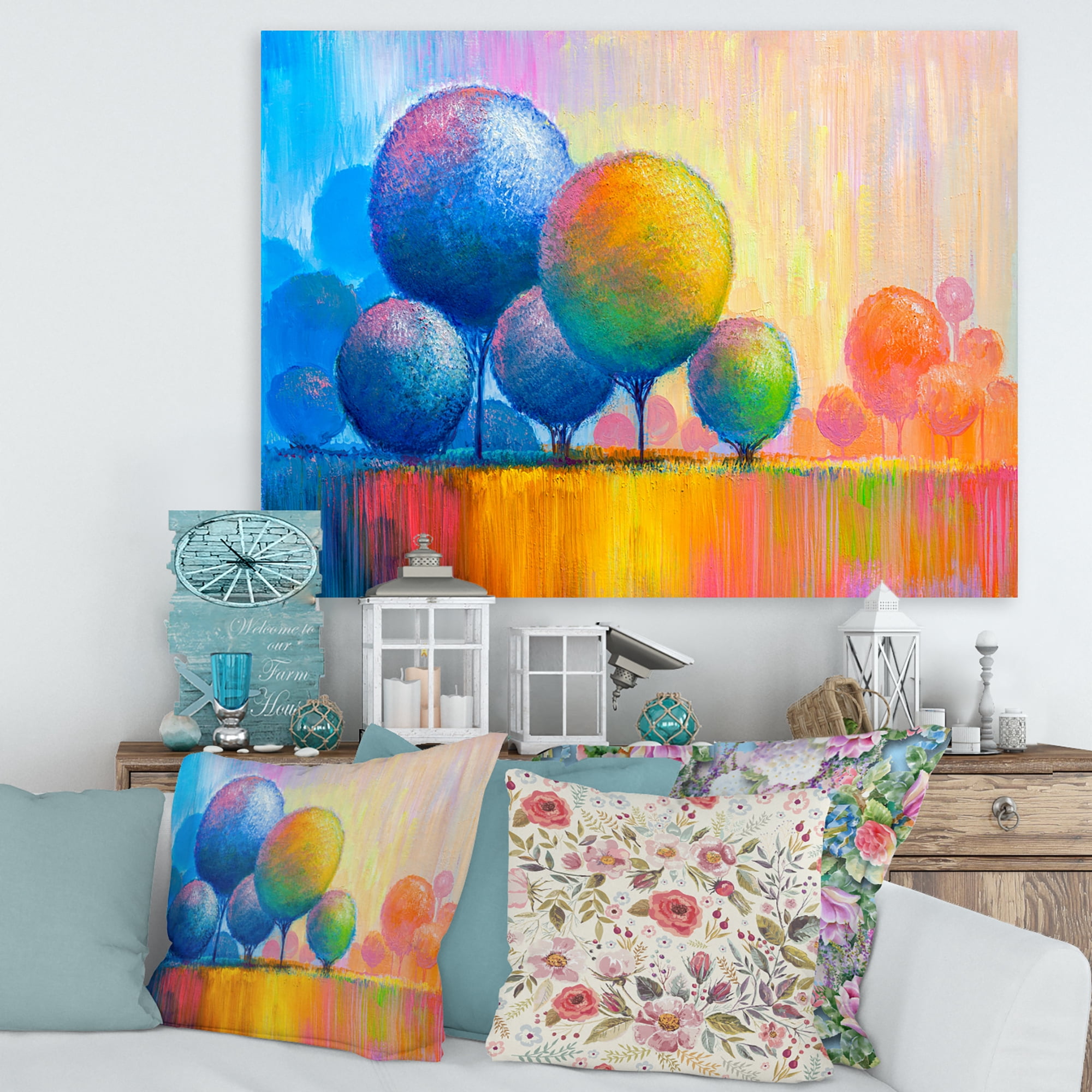 Designart ' Ornamental Colourful Trees VII ' Modern Canvas Wall Art Print