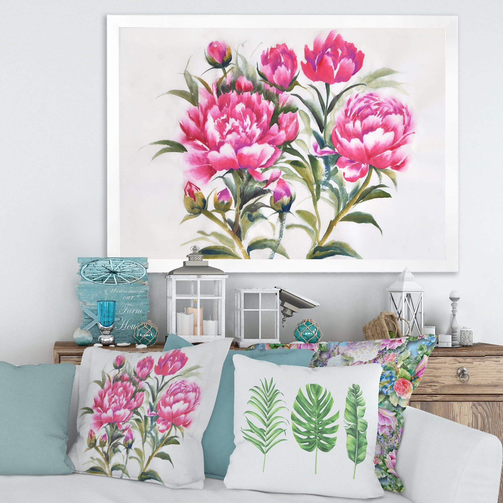 Designart 'Purple Peonies Flowers' Traditional Framed Art Print