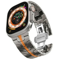 Compatible for Apple Watch Metal Strap 49mm 45mm 44mm 42mm, for iWatch Ultra 2/1 Stainless Steel Adjustable Butterfly Buckle Bracelet Wristband for iWatch Series 9 8 7 6 5 4 SE 3 2 1, Orange