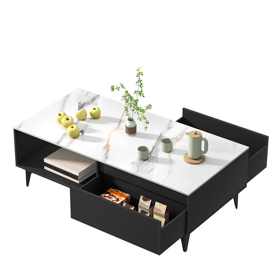 Xssm Coffee Table Rectangular Center Table with Storage,47.24" x 23.62" x 15.75" (White)