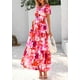 thumbnail image 4 of Vestido largo PRETTYGARDEN para mujer, bohemio, estampado floral, rojo, 4 of 9