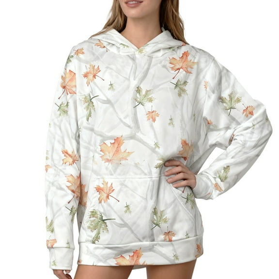 Women Camo Hoodies Oversized Maple Leaf Fleece Hooded Sweatshirt Long Sleeve Fall Trendy Pullover Hoodie with Pocket