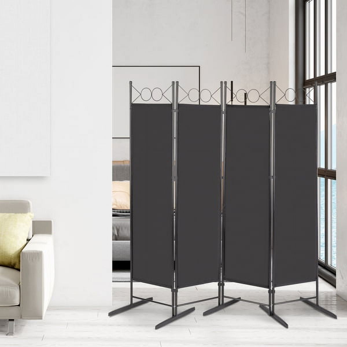5.74Ft Foldable Screen, 4-Fold Top With Shape 160g Polyester Cloth Plastic Feet Carbon Steel Frame, Black