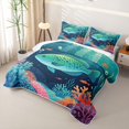 thumbnail image 3 of jejeloiu Cartoon Tropical Fish Bed Spread Queen,Watercolor Coral Seabed Queen Coverlet Set For Boys,Teal Navy Blue,3 Pieces, 3 of 7