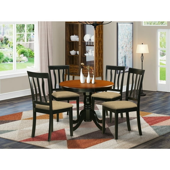 Rustic Kitchen Table Set - 5 Piece Round Dining Set - 36 Inch Table & 4 Chairs - Brown and White Finish