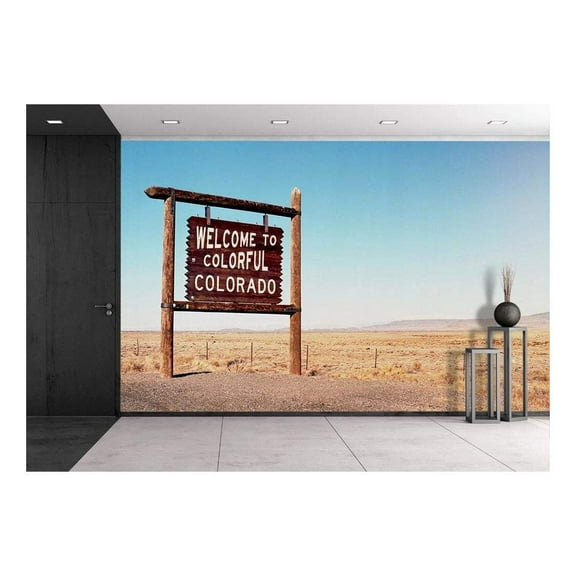 wall26 - Welcome to Colorado Roadside Wooden Sign at a Border with Utah in Northwestern Colorado - Removable Wall Mural | Self-Adhesive Large Wallpaper - 66x96 inches