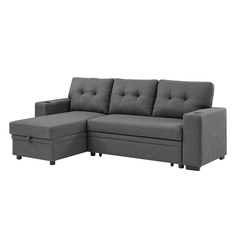 Partner Furniture Linen Fabric Convertible Sectional in Dark Gray