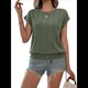 thumbnail image 2 of Tops de Verano para Mujer 2025, Camisetas de Corta con Fruncido y Cuello Redondo, Moda Verde , Talla S, 2 of 9