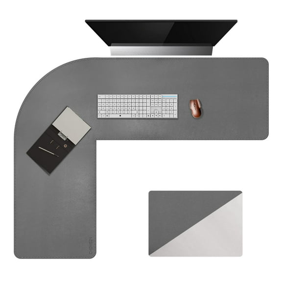 Chihein L-Shaped Desk Pad, Corner Desk Mat (49.2”+ 49.2”) x 15.7”, Computer Office Mouse pad Writing Table Pad for Home Office - Gray/White