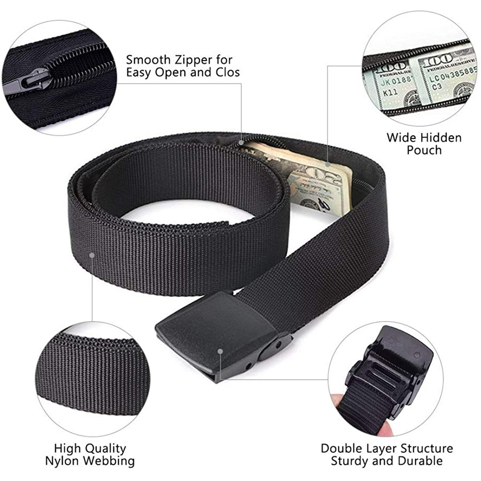 Heyrekt Travel Money Belt Nylon Security Unisex Hidden Money Pocket Belt Breathable Tactical Money Pouch With Plastic Buckle