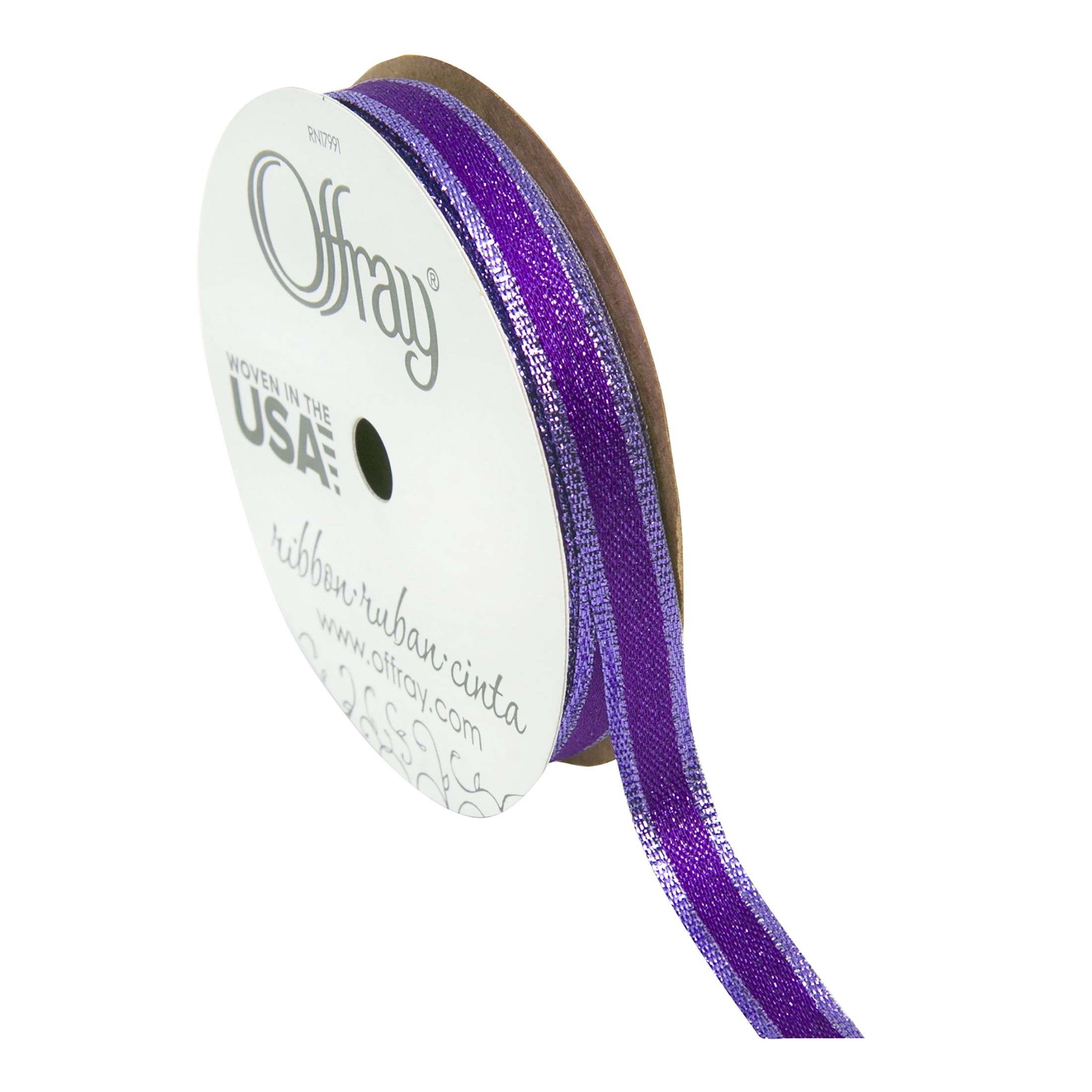 (7 pack) Offray Ribbon, Purple 3/8 inch Metallic Ribbon for Wedding, Crafts, and Gifting, 9 feet, 1 Each