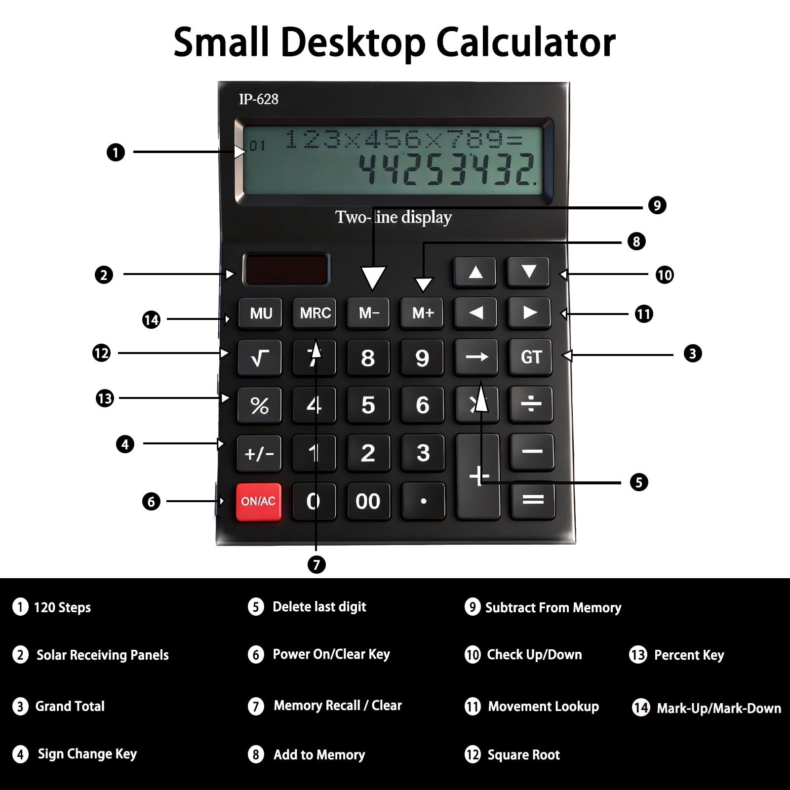 Calculators Desktop, Desk Calculator with Large 2 Line Display, Basic Calculator with Big Button, 4 Function Calculator for Business, Students, Office Supplies (Black)