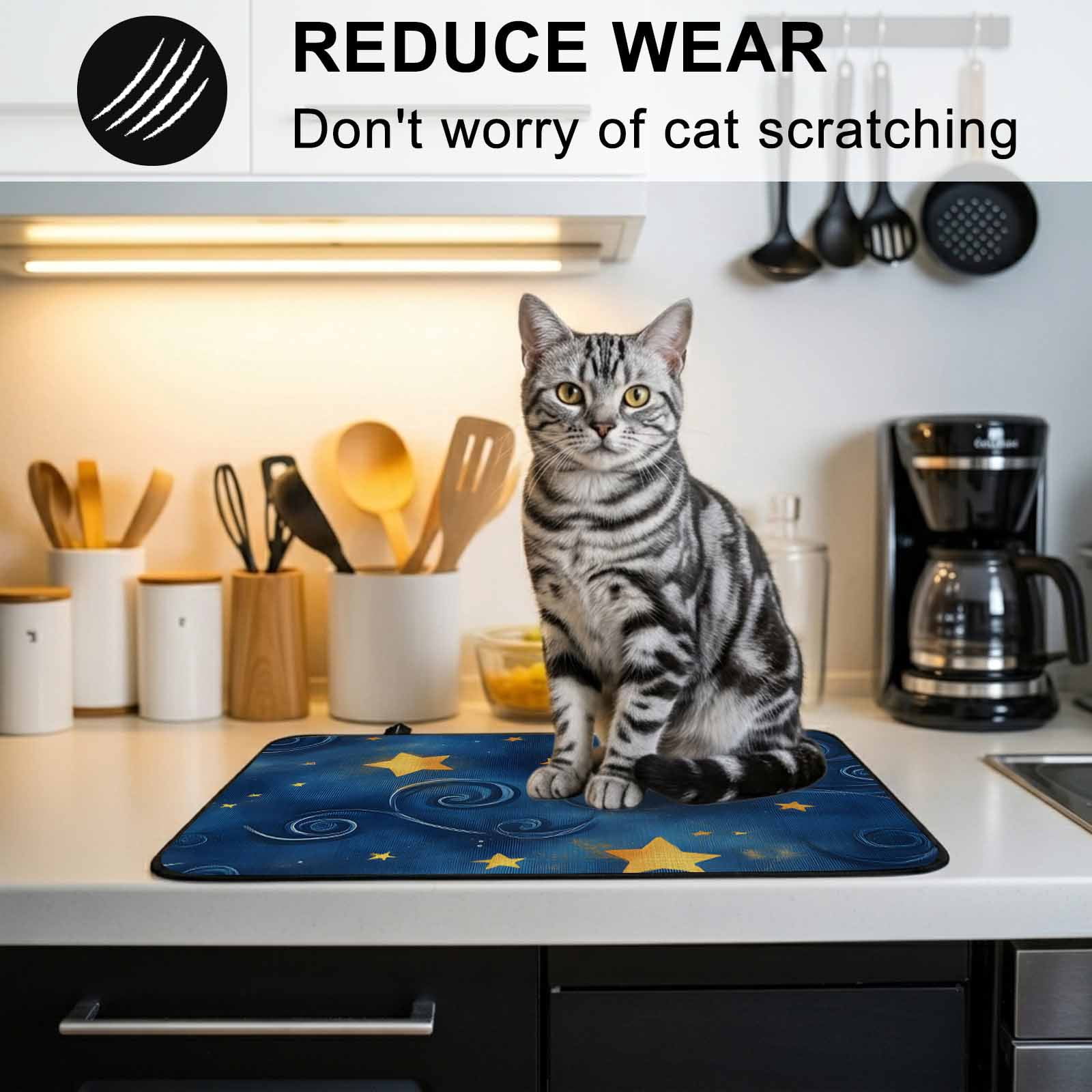 Navy Blue Yellow Star Stove Top Cover for Electric Stove, Heat-proof & Non Slip Glass Top Stove Cover Protector, Starry Sky Vintage Kitchen Flat Cooktop Rubber Mat 31x24 Inches