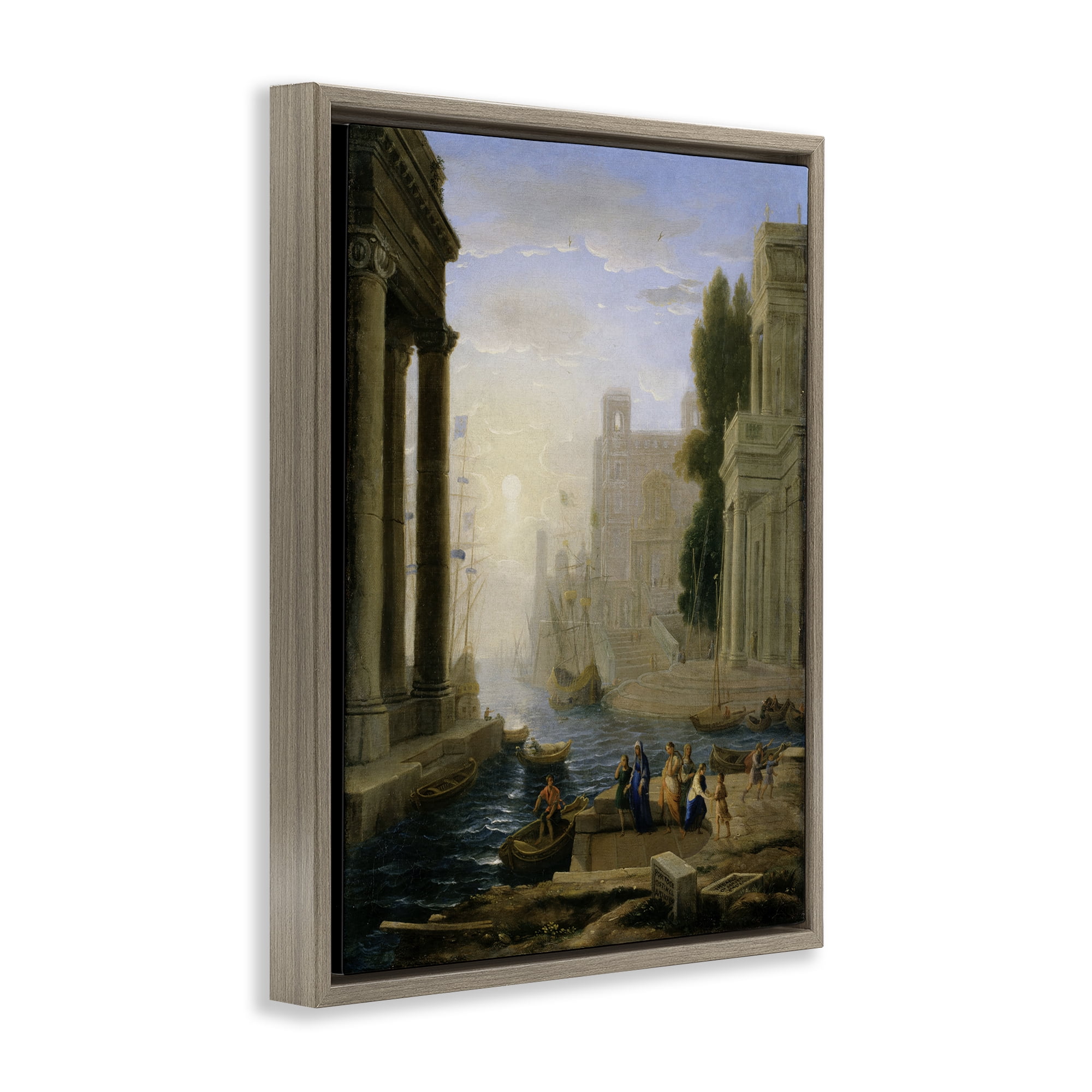 Stupell Industries Classic Claude Landscape Buildings & Architecture Painting Brown Floater Framed Canvas Art Print Wall Art, 17 x 21