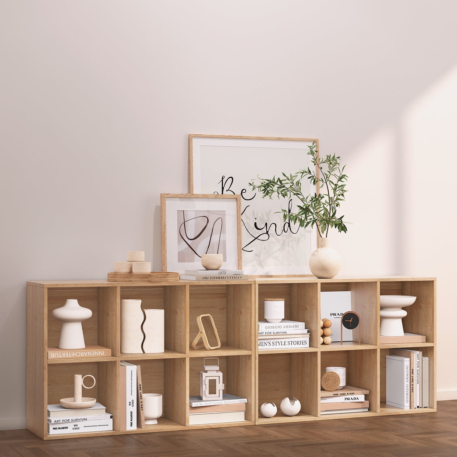 NEWADARA Wooden 6 Cube Storage Organizer with Closed Back Panel,Oak Cube Shelf Heavy Duty Cubby Storage Organizer with Compartments for Living,Display Shelf,Shelf,Bookshelf,Oak for Adults