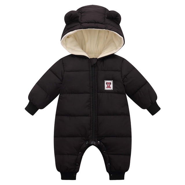 Body De Bebé Canastilla Onesies Para Niño Recién Nacido Invierno Niñas Niños Ropa Cálida Orejas De Dibujos Animados Mono Con Capucha Mono Negro Odeerbi LM103-3203
