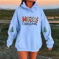 thumbnail image 2 of Telankuip Merry Christmas Hoodie for Women Cute Christmas Tree Drop Shoulder Hooded Sweatshirts Funny Xmas Holiday Party Loose Long Sleeve Drawstring Pullover Tops Light Blue M, 2 of 4