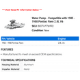 thumbnail image 2 of Water Pump - Compatible with 1985 - 1988 Pontiac Fiero 2.8L V6 1986 1987, 2 of 2