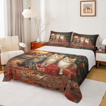 Feelyou Cat Kitten Animal Bed Sheets, Vintage Christmas Gifts King Sheets, Teen Kid Adult Sheet Set, Ultra Soft Home Decor, 4-Piece